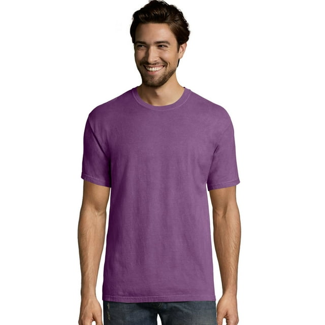 Hanes Mens Big ComfortWash Garment Dyed Short Sleeve Tee, L, Purple Plum Raisin