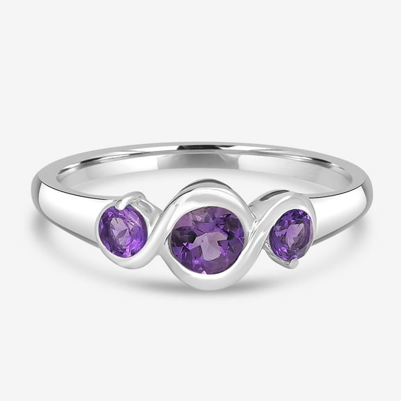 Gemistry 0.42 Ct Round Amethyst Three Stone Ring in Sterling Silver