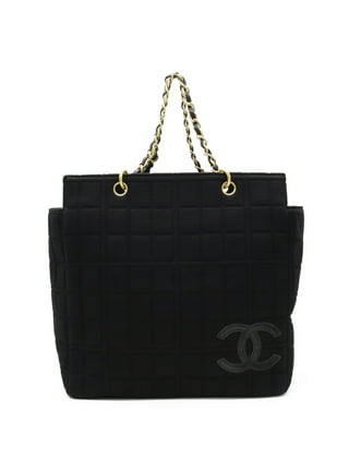 Auth Chanel Tote Bag Canvas Chocolate Bar Stitched Black Cream