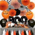 thumbnail image 2 of Decoraciones de fiesta de Halloween, abanico de papel colgante, pompones de papel tisú, borlas para Baby Shower, decoración del hogar, naranja y negro, 2 of 4