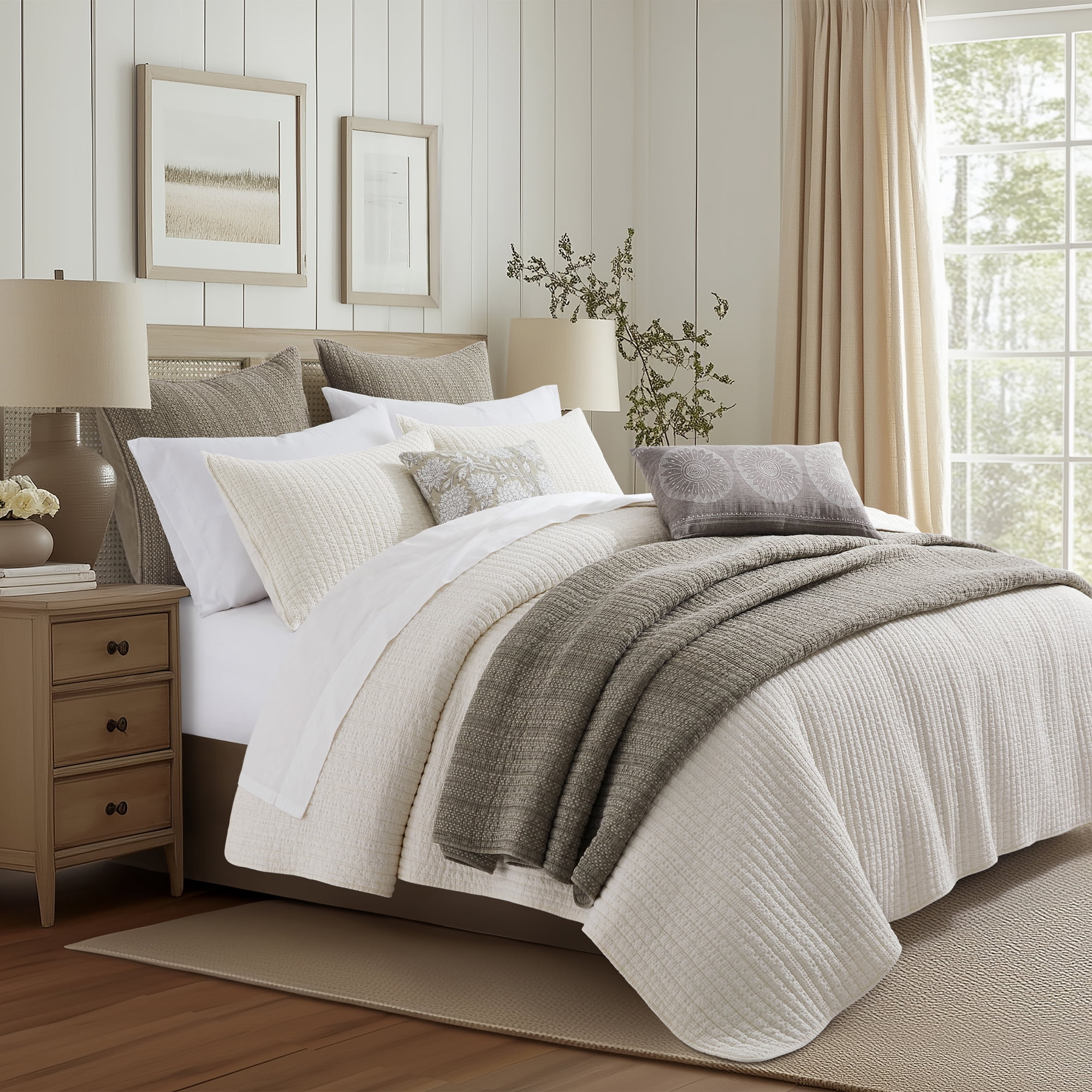 Levtex Home - Loden Quilt Set - King Quilt and Two King Shams - Textured Waffle - Taupe - Quilt (106x92in.) and Shams (20x36in.) - Reversible - Cotton