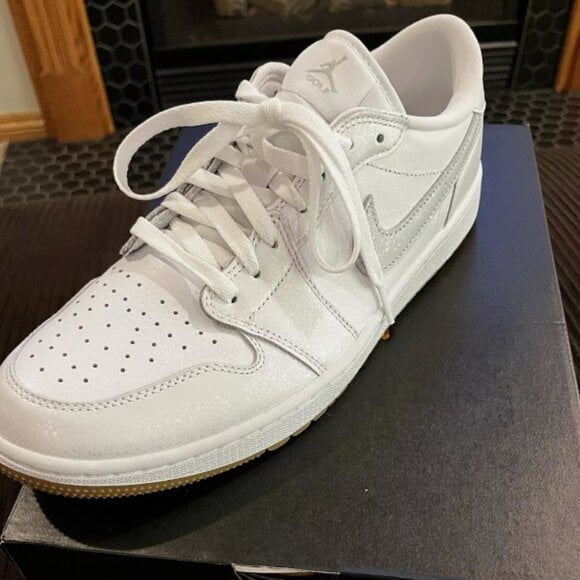 Jordan Air Jordan Men's 1 Low G Golf Shoes - Color: White/Platinum