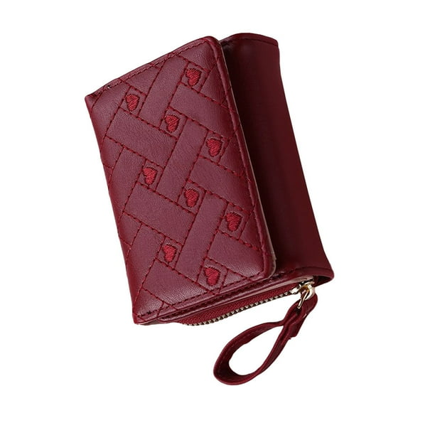 Cartera triple Qarigey de lujo para mujer con varias ranuras de cuero portátil Rojo
