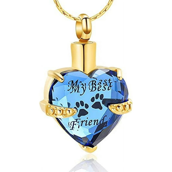 My Best Friend-Crystal Cremation Urn Necklace Heart Ashes Necklace Carved Locket Stainless Steel Waterproof Memorial Pendant with Filling Kit Always on My Mind For Dog / Cat / Pet