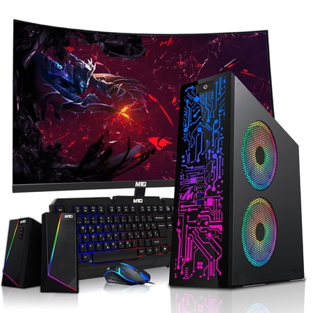 Restored HP G2 Desktop Computer PC, Intel Core i3, 8GB RAM, 1TB SSD, 24 Inch Curved Monitor, RGB Speaker, RGB Keyboard with AI-Enabled Copilot Key Mouse, 2X ARGB Fan WiFi, Win 10 Pro (Refurbished)