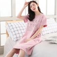 thumbnail image 1 of Pyjama Décontracté Grande Taille à Motif d'Ourson, Col Rond, Manches Courtes, Pyjama pour Femmes, Été, Longueur Genou, Robes QZX, 1 of 7