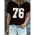 thumbnail image 1 of Women's Casual Letter Print T-Shirt - "76" Design, Comfortable Short Sleeve Crew Neck, Soft Polyester Blend, Perfect for Summer and Casual Attire, 1 of 6