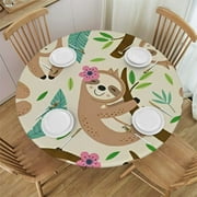 HAOXIT Sloth Cute Table Cloth Round Table Cover 42-46