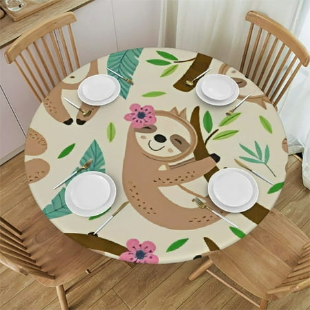 HAOXIT Sloth Cute Table Cloth Round Table Cover 54-58