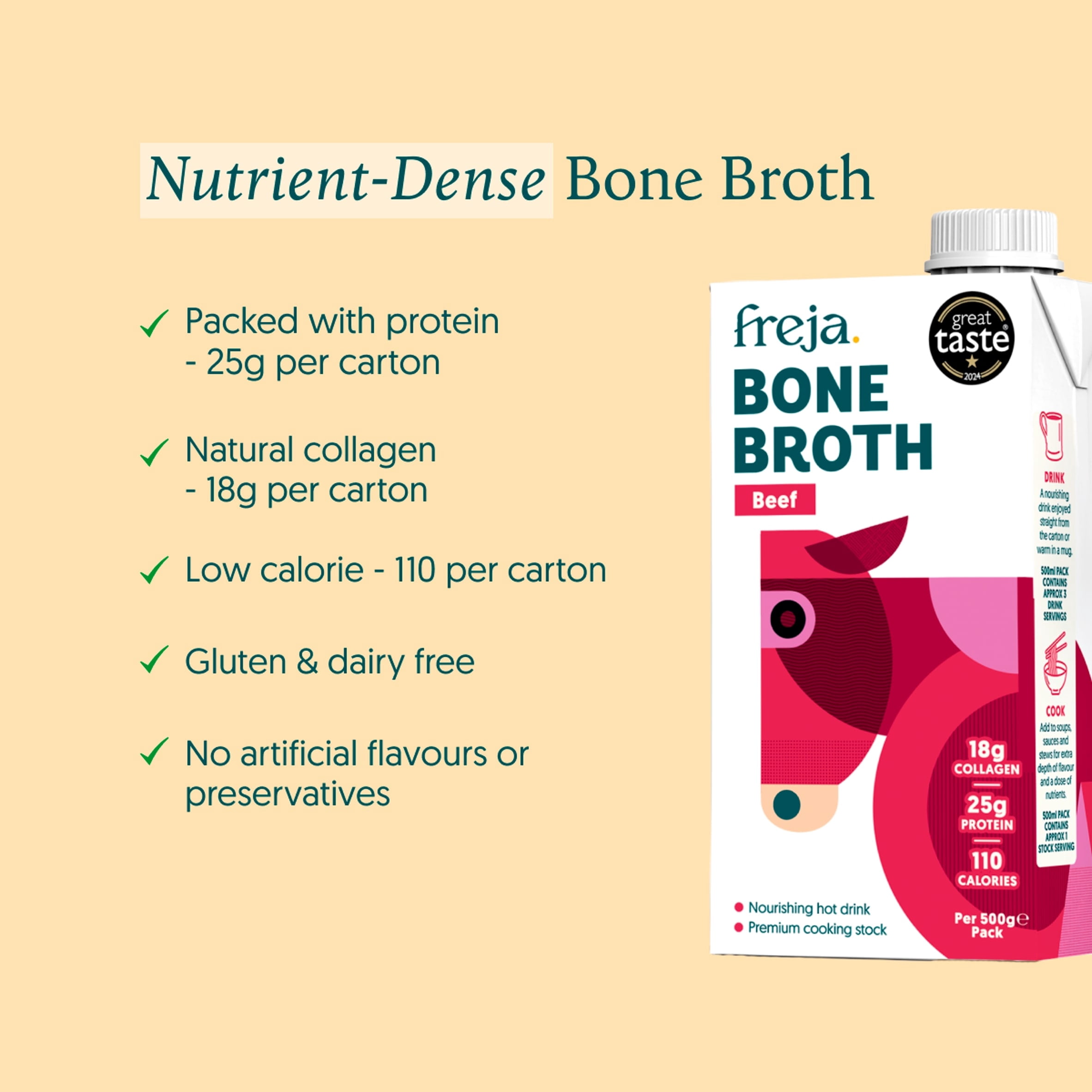 Freja Beef Bone Broth 500ml, Imported from Britain