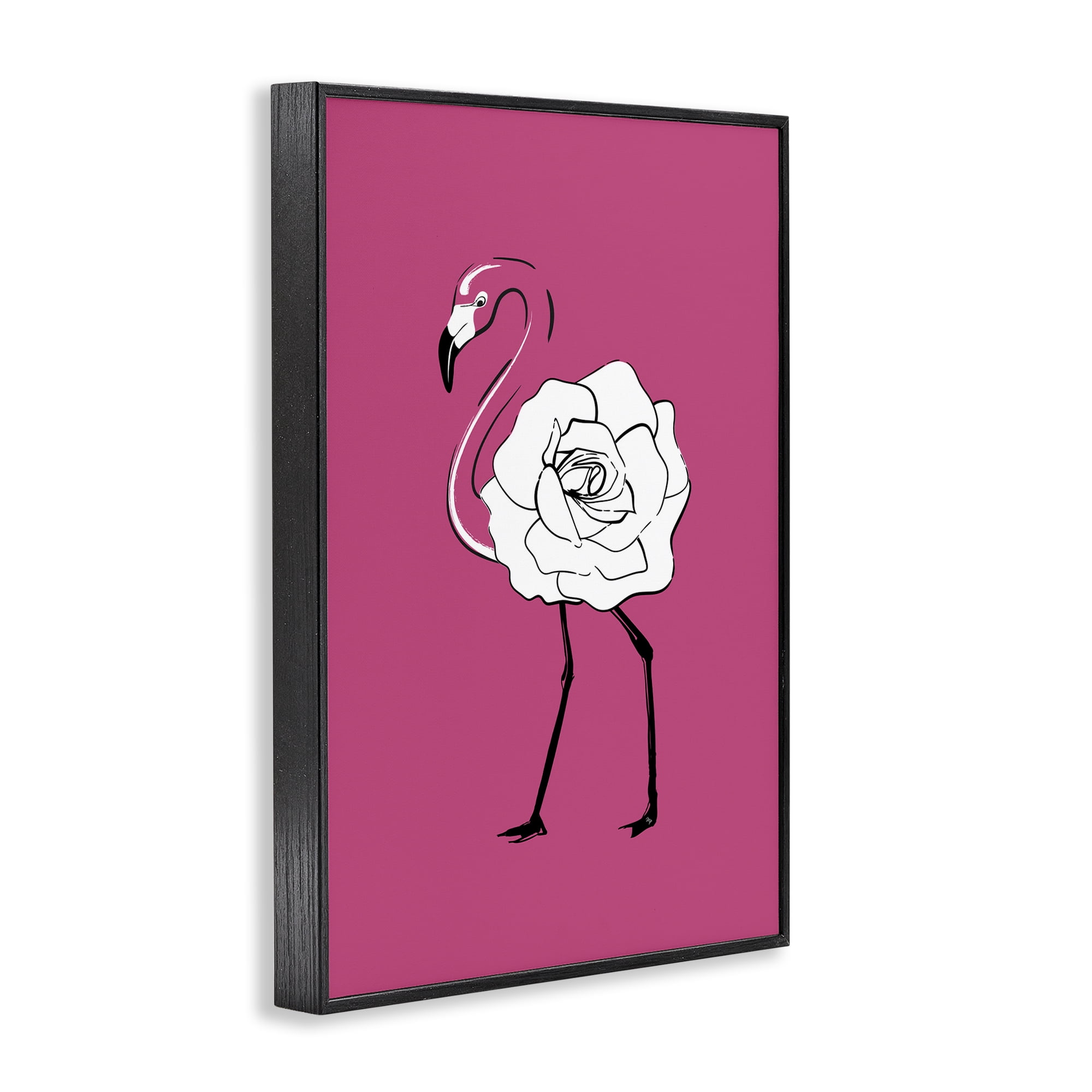 Stupell Industries Rose Blossom Flamingo Animals & Insects Painting Black Framed Art Print Wall Art, 20 x 30