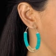 thumbnail image 3 of PalmBeach Jewelry Teal Disc Bead Goldtone Hoop Earrings and Stackable Stretch Bracelet Set, 3 of 5