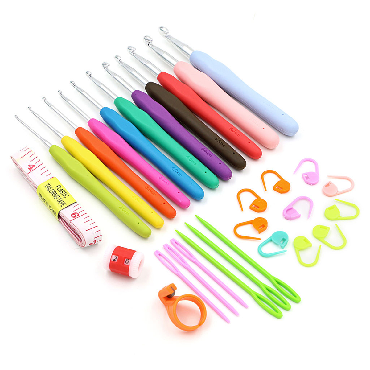 Crochet Hooks Set Ergonomic Soft Handles Aluminum Blunt Needles