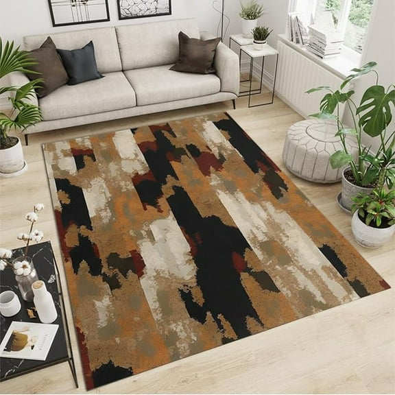 Brown Black Retro Area Rug, Abstract Stripes Graffiti Indoor Non Slip Living Room Rugs, Low Pile Foldable Decor Carpet For Bedroom Dining Room Farmhouse Floor Mat 3x4ft