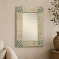 thumbnail image 3 of DecMode 24" x 36" Cream Handmade Mosaic Wall Mirror with Blue Corners, 3 of 15