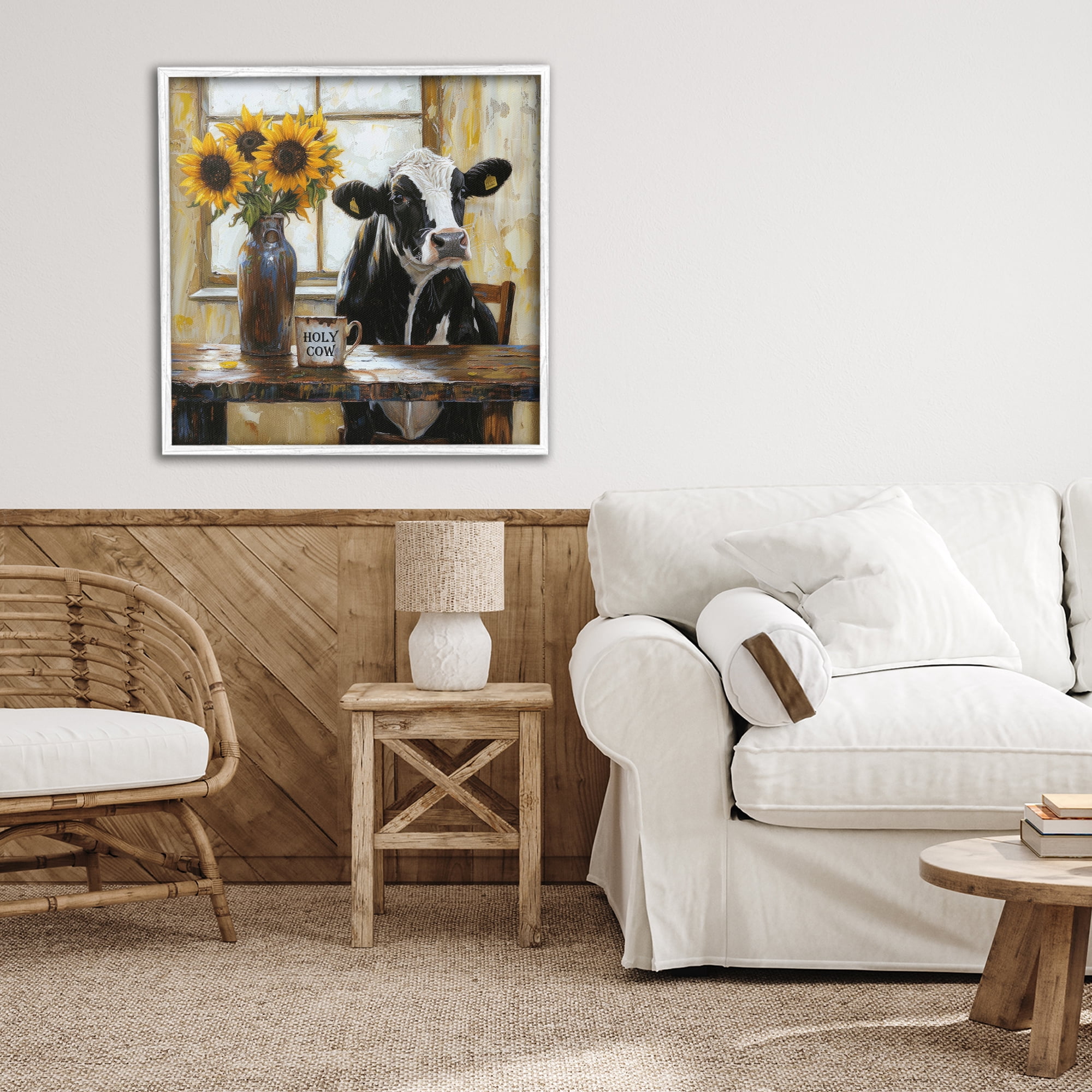 Stupell Industries Holy Cow Rustic Farm Table White Framed Giclee Art, design by Tina LeCour