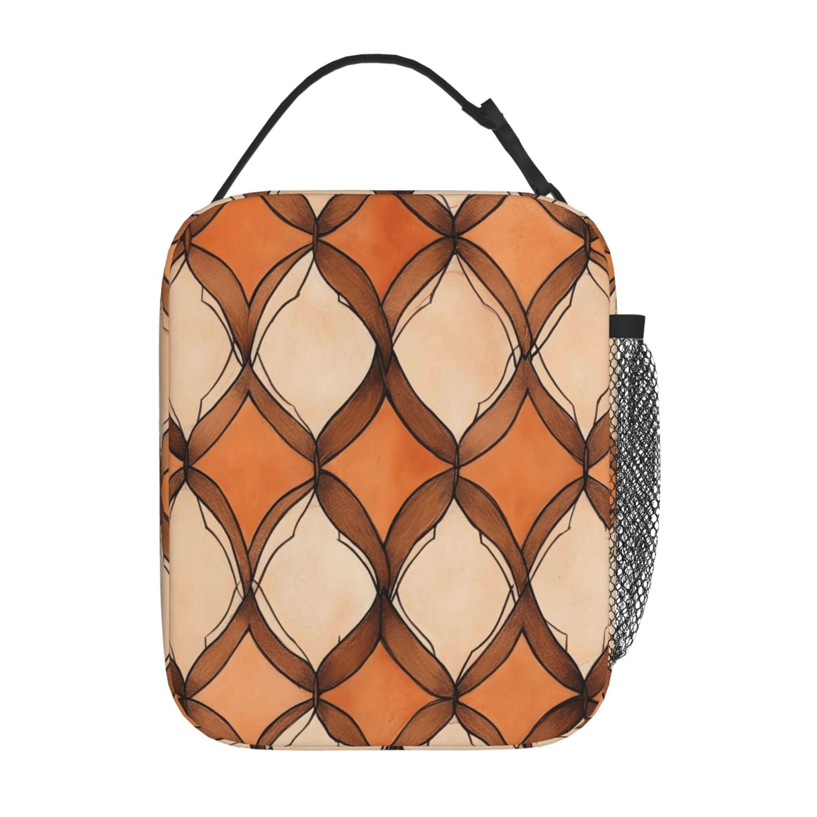 Lunch Bag For Women Men Insulated Portable Lunch Box Bento Box Office Picnic Travel Cooler Bag Sandybrown Moroccan Trellis Hand-Drawn Sketch_1