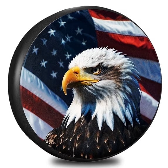15 inch RV Spare Tire Cover with American Eagle USA Flag Trailer Tire Covers PVC Leather Fits Jeep Camper RV