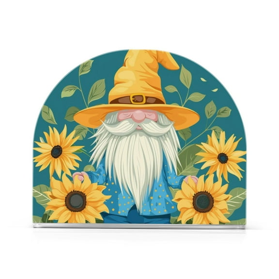 Gnome Sunflowers Leaves Napkin Holder for Table Clear Napkin Stand Paper Holder Acrylic Organizer Dispenser Napkins for Dinner Kitchen Restaurant Room
