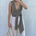 thumbnail image 3 of Chic Mujeres De Punto Vendaje Self Tie Tank Top Chaleco Sin Mangas DIY Wear Gris Sunnimix Chaleco de punto, 3 of 7