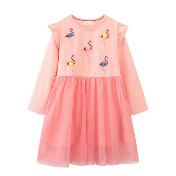 MXIEZI 2-7 Years Toddler Kids Dresses for Baby Girls Mesh Twirly Party Dress Casual Dress Girls Princess Long Sleeve Dress