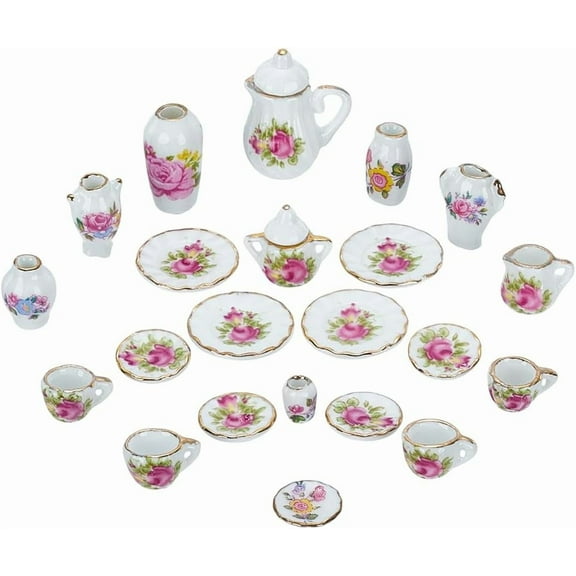 22 Pcs Mini Porcelain Vases and Tea Cup 1:12 Dollhouse Miniature Teapots Sets 7 Pcs Porcelain Vases and 15 Pcs Tea Cups Teapots