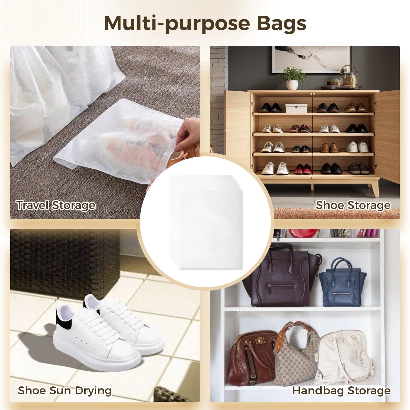 200 Pcs Travel Shoe Bags, 12.1×14.4in Dustproof Drawstring Shoe Storage Bags, Breathable Non-Woven Shoe Covers, Portable Shoe Pouches, Travel Storage Organizers for Purse, Boots