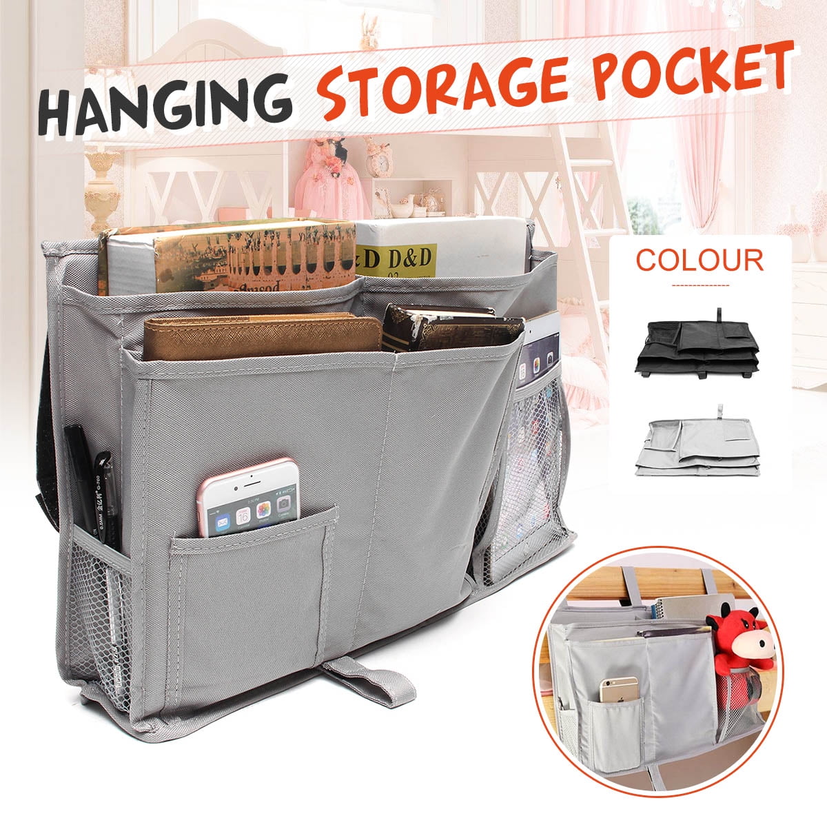 50x30cm/ 19.69x11.81'' Bedside Caddy, 8 Pockets Hanging Storage Bag