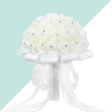 LEORX Fake Flowers for Home Decoration Bride Wedding Bouquets White 1Pack