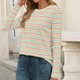 thumbnail image 2 of Women's Striped Long Sleeve Shirts 2025 New Color Block Pullover Top Loose Crewneck Basic Tees Shirts Casual Fashion Fall Outfits Tunics Tops, 2 of 7