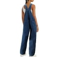 thumbnail image 4 of Unisex Adult Blue Straight Leg Bib Buckle Straps Cotton Denim Overall Pants (16/36), 4 of 5