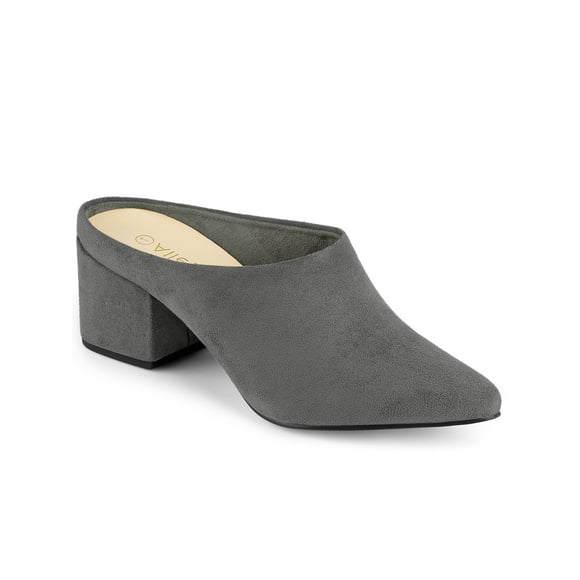 Allegra K Women's Slides Block High Heels Slip on Pointed Toe Slide Mules Grey (Size 6.5)