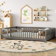 thumbnail image 4 of Harper & Bright Designs Queen Size Floor Bed with Door, Wood Platform Bed Frame with Safety Guardrails for Boys and Girls, Wood Grain gray, 4 of 12
