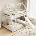 thumbnail image 4 of Costway Twin Over Queen Bunk Bed House Shaped Bed Frame with Climbing Nets and Ramp White, 4 of 10