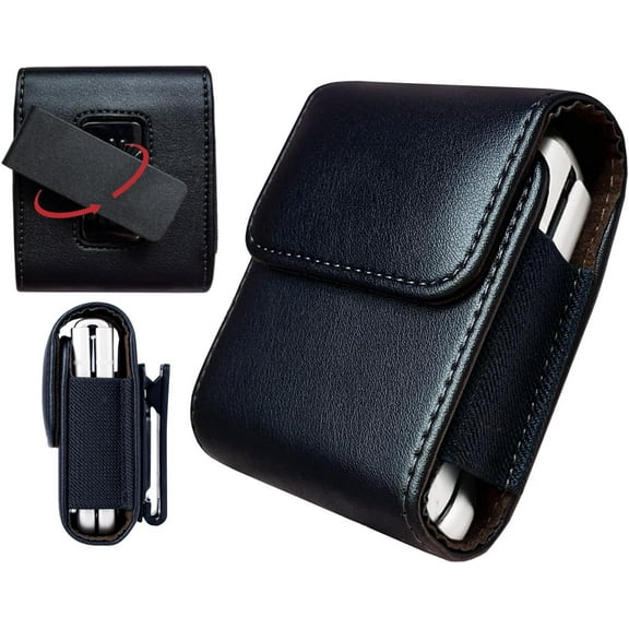 For Galaxy Z Flip 6/5/4/3 Belt Phone Holster, 360 Rotating Leather Phone Pouch Case, Belt Clip Phone Holder for Motorola Razr Plus, Razr 40 Ultra, Razr 5G 2023