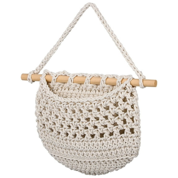 STOBOK 2Pcs Hanging Fruit Basket White Cotton Macrame Wall Storage Organizer for Kitchen and Living Room