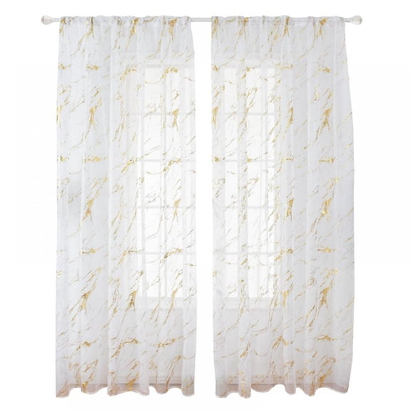 Marble Embroidered Sheer Curtains 2 Panels Set Bedroom Living Room Semi Sheer Curtains Golden Silver Marble Pattern Embroidery Drapes Rod Pocket Window Treatments,W39.4 x 78.7 inch