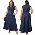 thumbnail image 4 of Plus Size Sleeveless Button Front Long Denim Dress, Slim Waist Dress for Daily Commute, 4 of 6