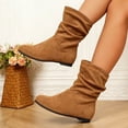 thumbnail image 4 of OKBOP Women's Faux Suede Mid-Calf Slouch Boots, Pull-On Round Toe Block Low Heel Casual Fall Boots Boots Sizes 43, 4 of 5