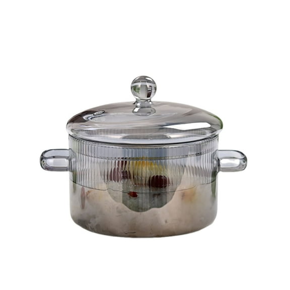 Glass cooking pot with lid, heat-resistant with handles, handmade glass pots, clear glass cookware, cooking pot for noodles, pasta, soup, milk
