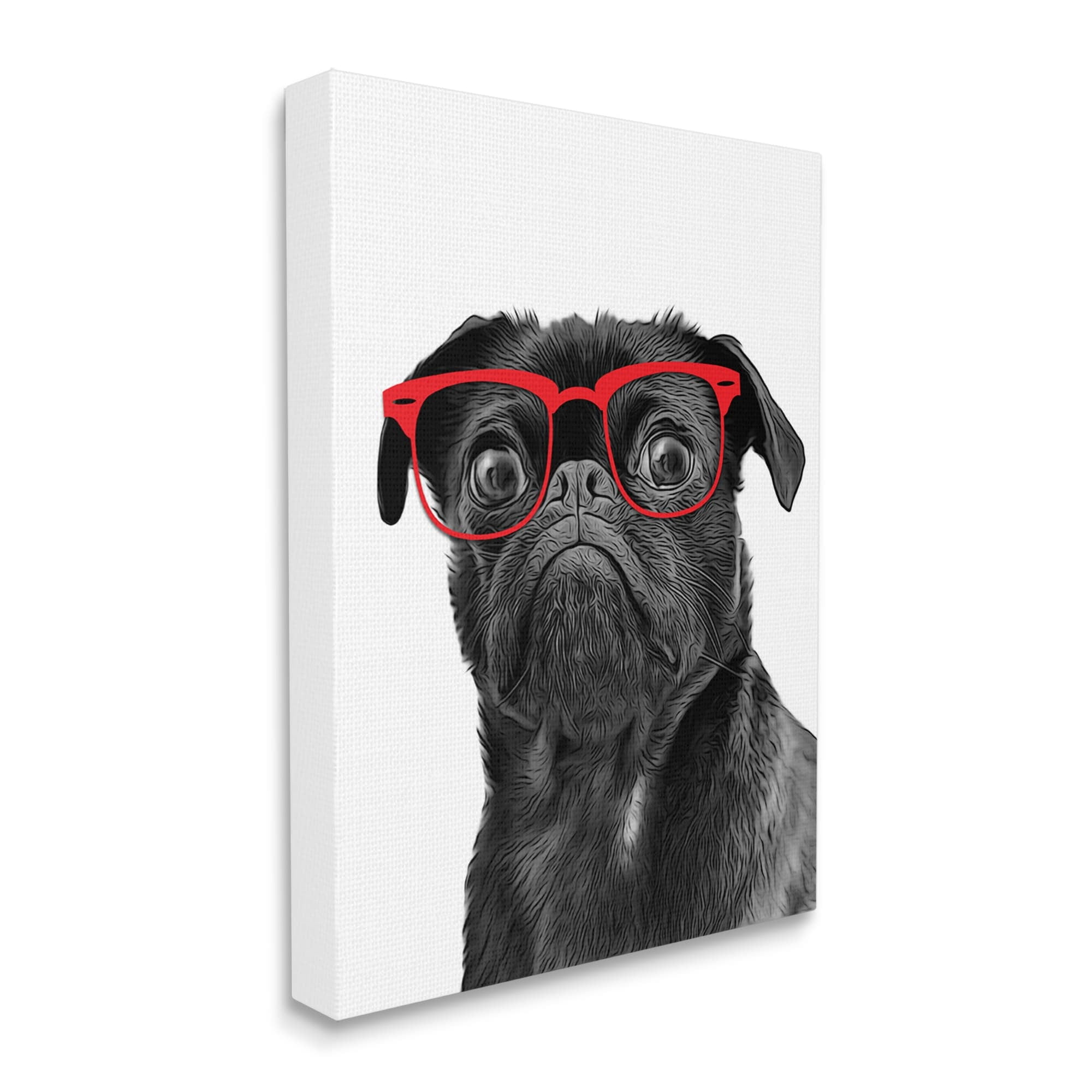 Stupell Industries Funny Dog Face Red Glasses Animals & Insects Painting Gallery Wrapped Canvas Print Wall Art