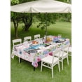 thumbnail image 4 of Outdoor Tablecloth with Umbrella Hole for Patio/Picnic/Party/Camping, Spring Waterproof Table Cloth Rectangle Table Cover Washable, Truck Botanical Rose Leaves Butterfly Pink Lattice (60"x 84"), 4 of 8