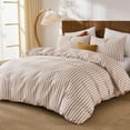 thumbnail image 3 of Brown Striped Duvet Cover Set Queen Size, 100% Natural Cotton Linen Like Duvet Cover Set with Zipper Closure & 8 Corner Ties, Brown Khaki Soft Reversible Bedding for All Seasons, 3 of 12
