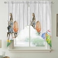 thumbnail image 2 of Easter Bunny Swag Valances for Windows, Kitchen Curtains 36 Inch Length 2 Panels Set, Colorful Eggs Spring Grass Flowers Grey Wooden Short Curtains for Small Windows Rod Pocket Cafe Curtains 28"x36", 2 of 8