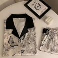 thumbnail image 1 of Pijamas de seda helada para mujer en verano, finos, frescos y frescos, pantalones cortos de encaje de manga corta, la seda se puede usar afuera, conjunto de dos piezas para uso doméstico, 1 of 4