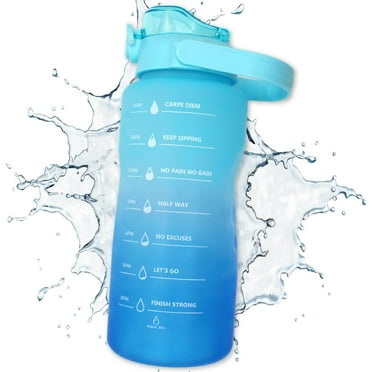 Ocean Clear Half-Gallon Water Jug with Handle AJ-OCEANCLR, Tritan Plastic 64-oz Water Bottle with Straw, Half-Gallon Water Bottle with Time Marker for Travel, Gym, Office, Sports, and More