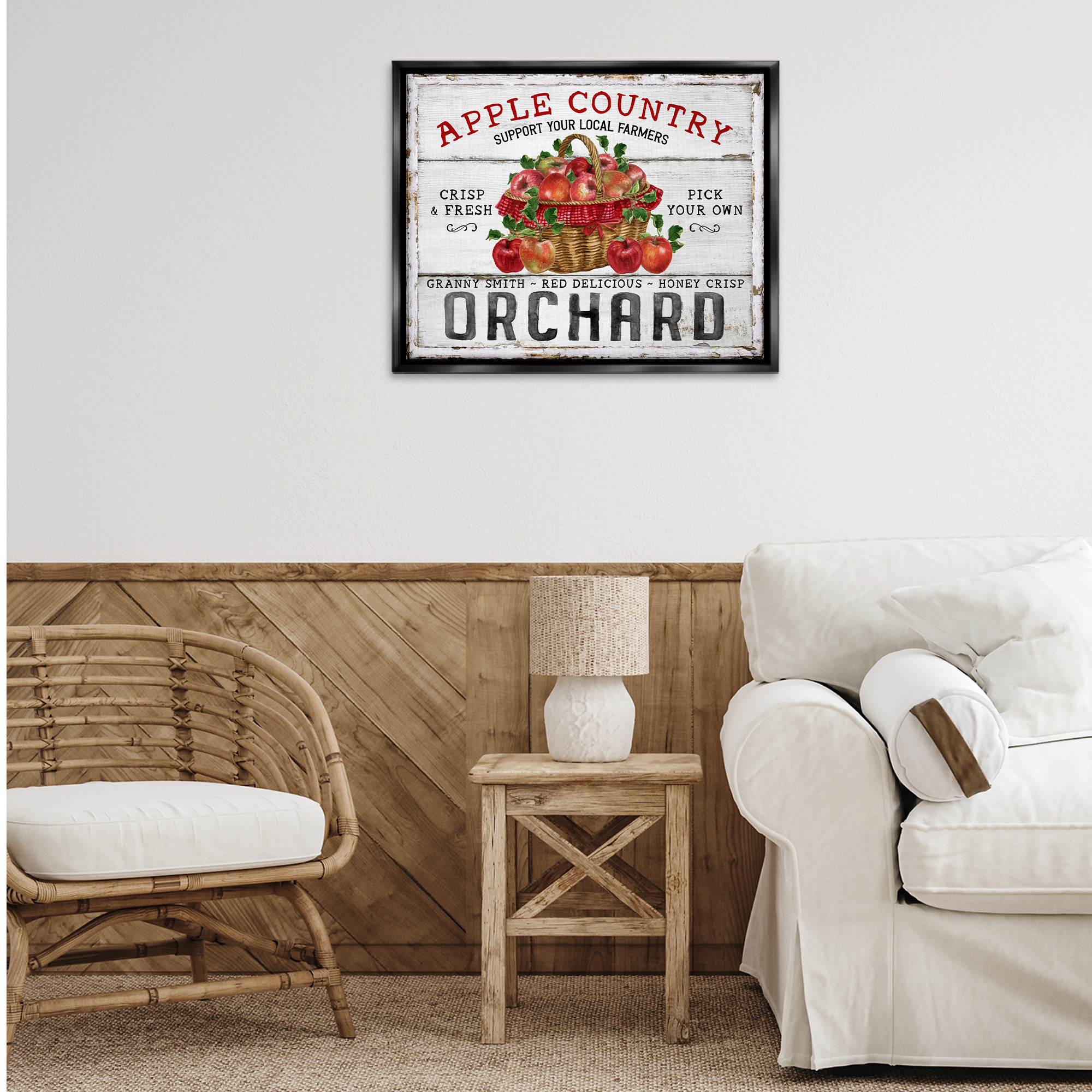 Stupell Industries Rustic Apple Orchard Holiday Painting Black Floater Framed Canvas Art Prints Wall Art, 31 x 25