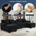 thumbnail image 6 of Wiilayok U Shaped Cloud Couch Modular Sectional Sofa 133" Extra Deep Fluffy Chenille Double Chaise Lounge, Central Console w/ Dual USB-C & A Ports, Obsidian Black, 6 of 9