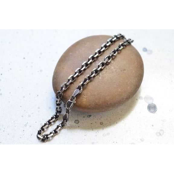 925 Sterling Silver 3.5Mmm Oxidized Anchor Link Cable Chain, Italian By Oliver & Navy