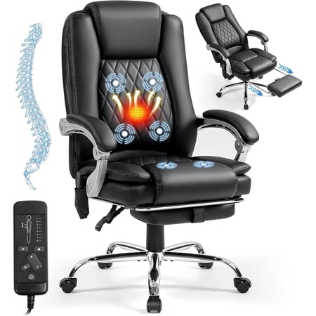 YANGLI Massage Office Chair with Foot Rest Ergonomic Executive High Back Reclining Leather 135 Recline 400LBS Vibration Heat Classic